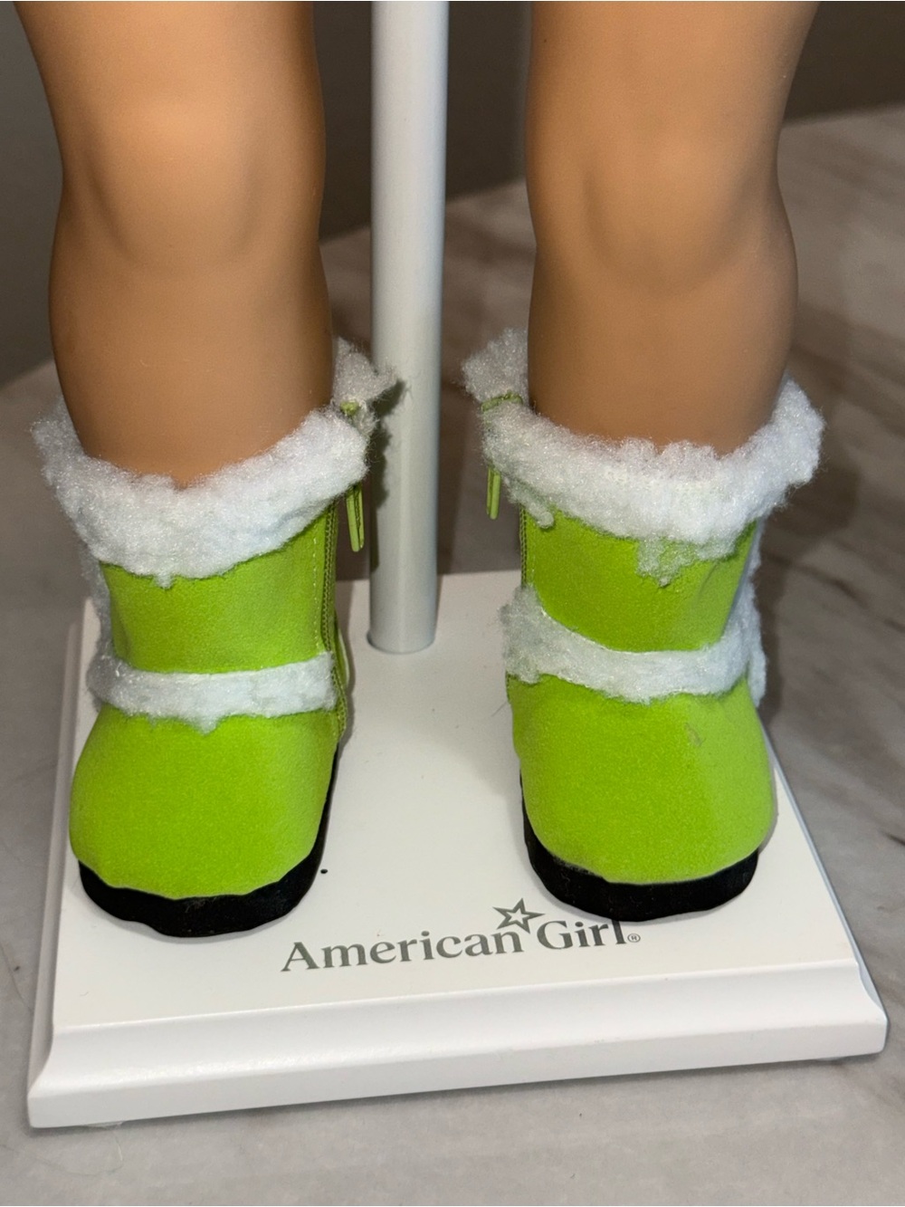 18” doll lone green suede boots white fur